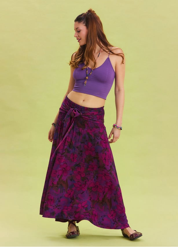 Gipe Waist Tied Wine Bohemian Skirt 4499